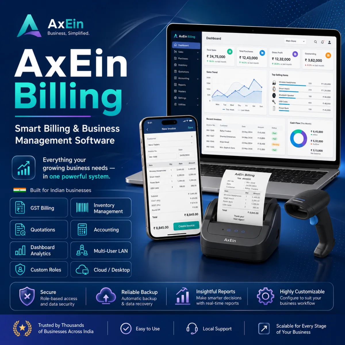 AxEin Billing dashboard on desktop and mobile