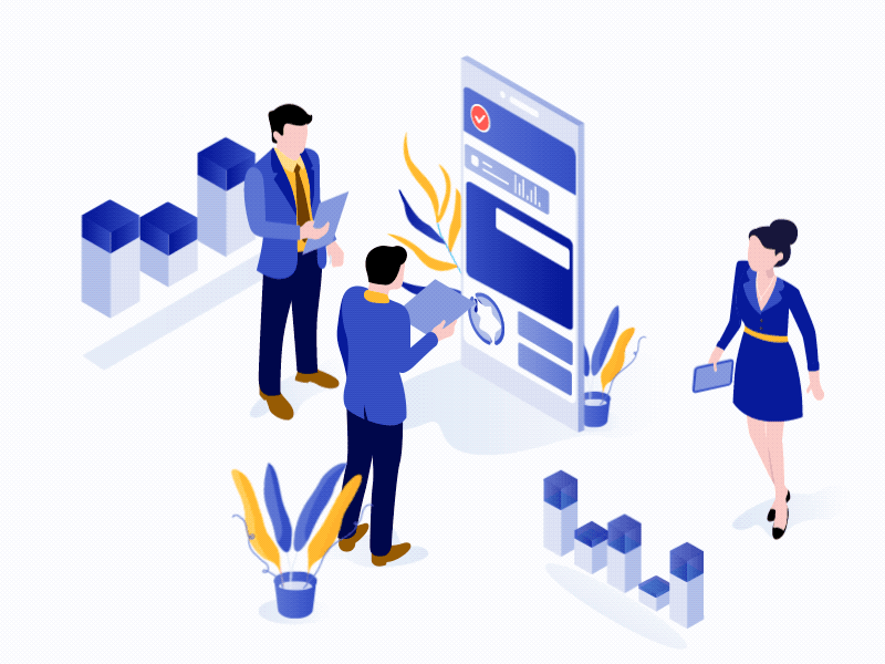 Animated illustration showing web and mobile application development flow